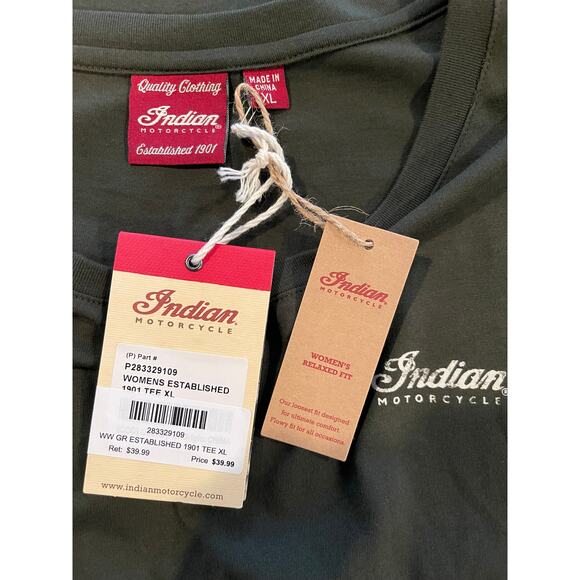 Indian Motorcycle Woman’s Khaki Green 1901 Indian Logo T-Shirt XL - Picture 4 of 5